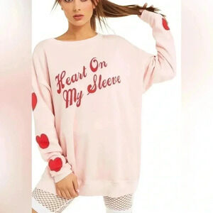 WILDFOX Wear My Heart on my Sleeve Pink Heart Sweatshirt Size XS
